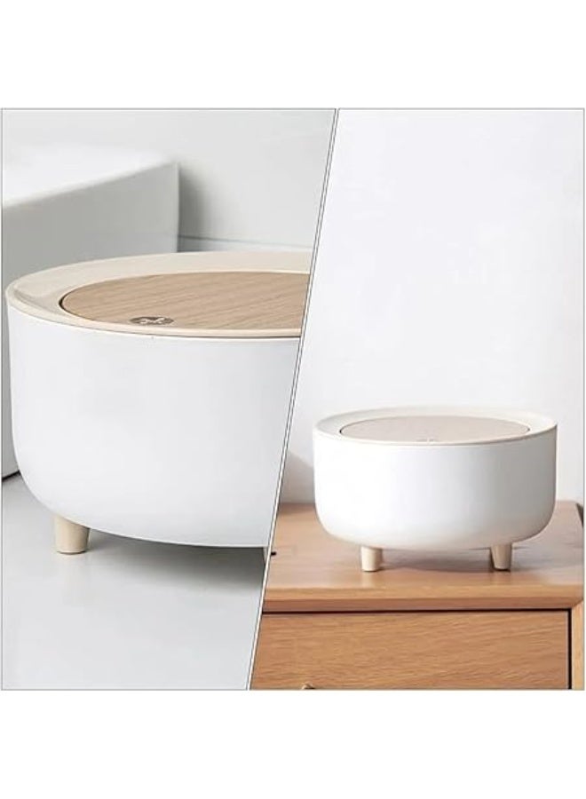 Spaceshoop Modern Round Desktop Trash can Storage Box with Wooden Lid and Legs Decorative Organizer for Home and Office - Image 4